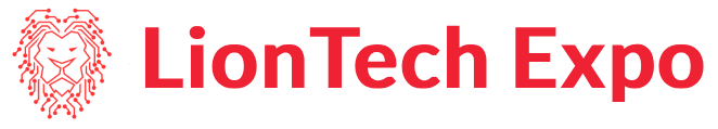 LionTech Expo logo icon with text red